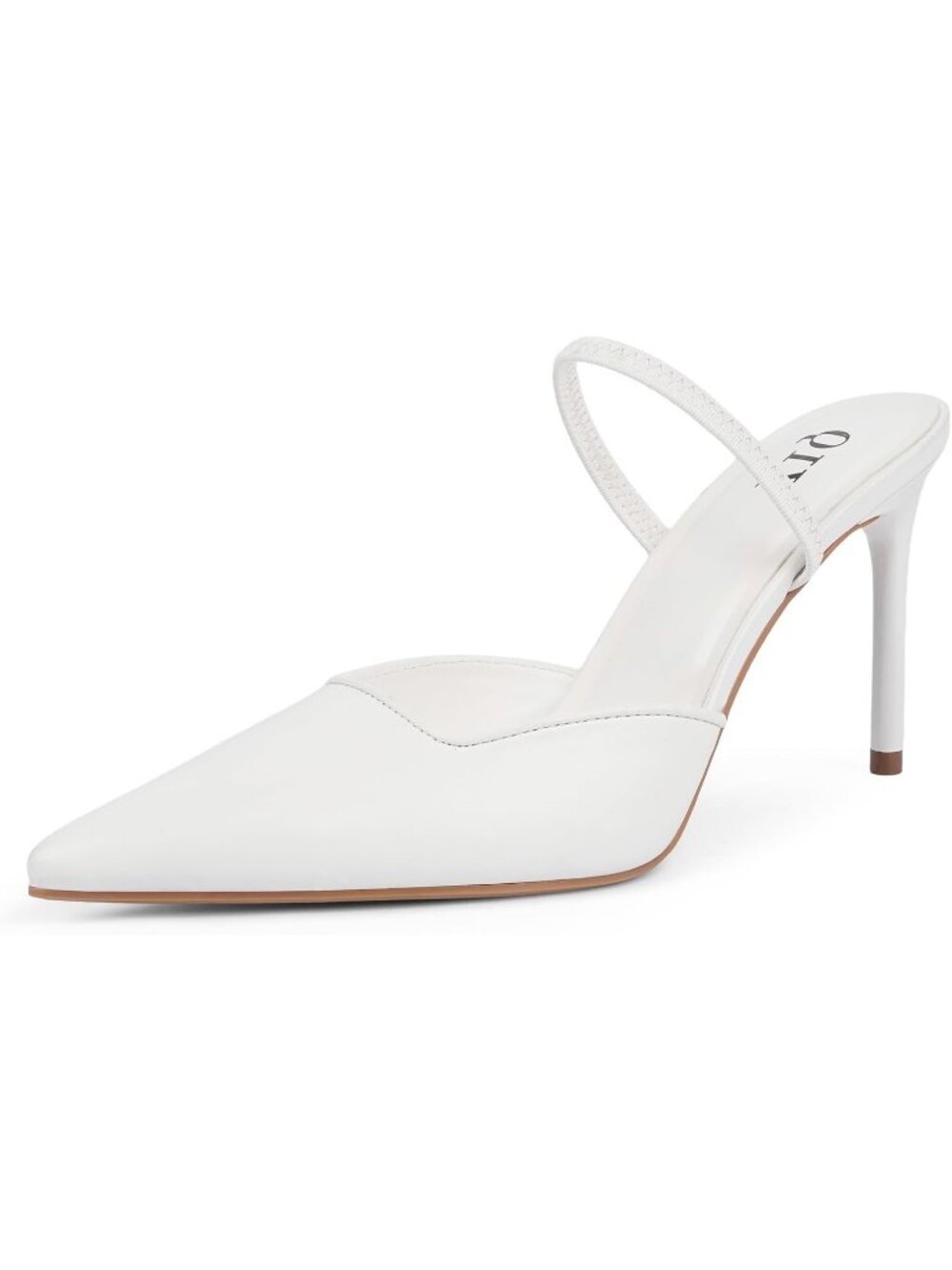 Women White Pu Leather Closed Pointed Toe Sexy Slip on Backless High Heel Sandal